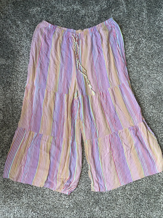 Layla Pants - Layla Striped Pastel Tiered Wide-Leg Pants. Size Large.